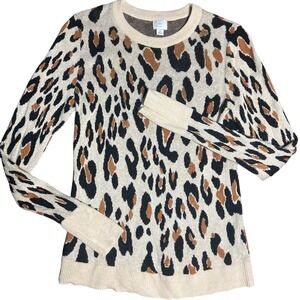 A New Day Womens S Leopard Print Crew Neck Long Sleeve‎ Sweater